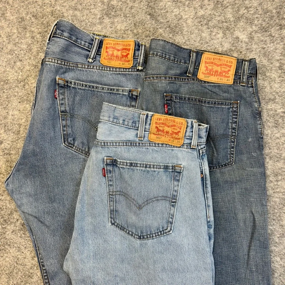 Lot of 3 Levi's 505 Straight Jeans Men's 38x30 Blue Denim Work Pants Bundle